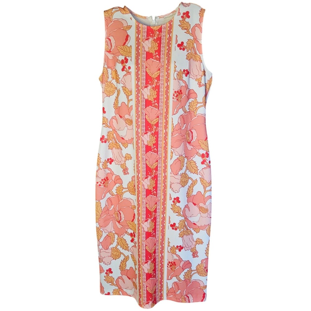 Eva Mendes New York & Company Floral Sheath Dress Pink Orange Sleeveless Large
